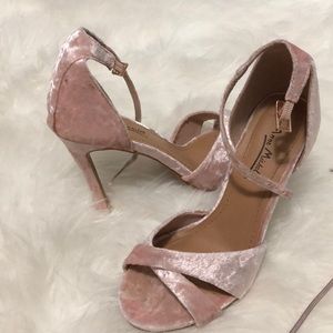 Pink velvet heels